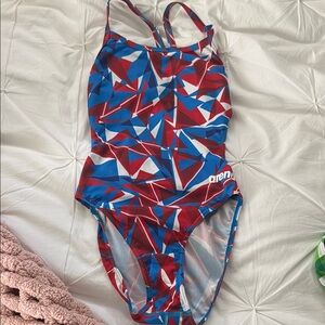 Arena Swim Suit - Red and Blue Geometric Swimsuit